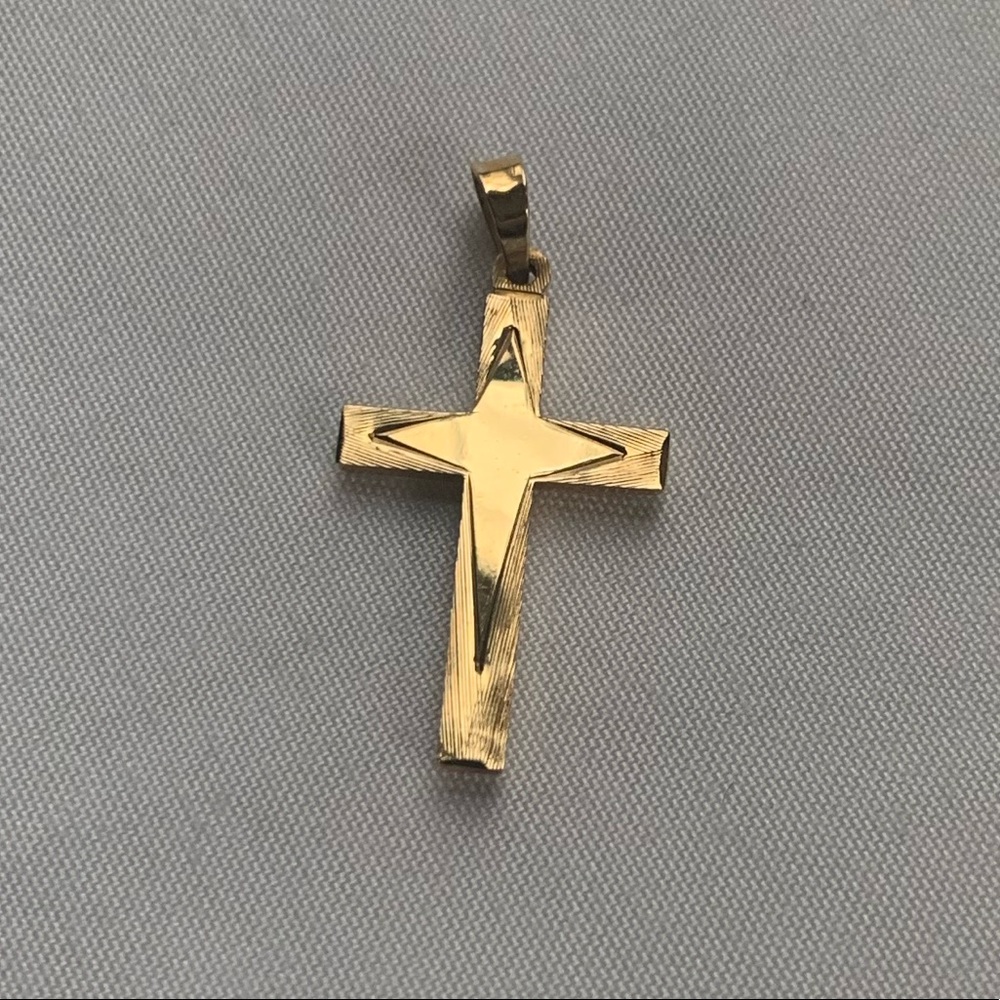 14k gold sunburst cross charm necklace pendant